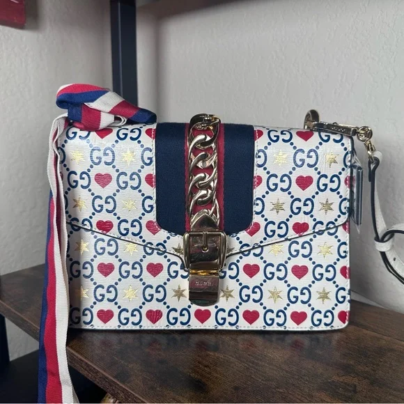 Authentic Limited Edition Gucci White and Red Heart Sylvie